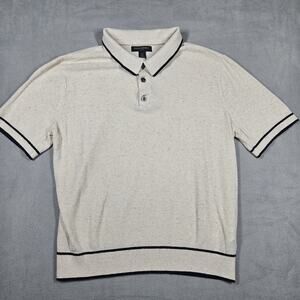 Banana Republic Silk Linen Sweater Polo Mens Medium Oatmeal Short Sleeve Casual